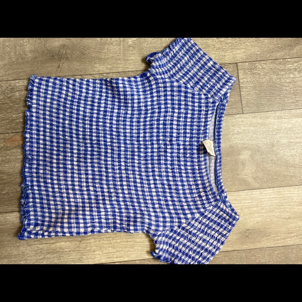 zara girls royal blue gingham fitted shirt!